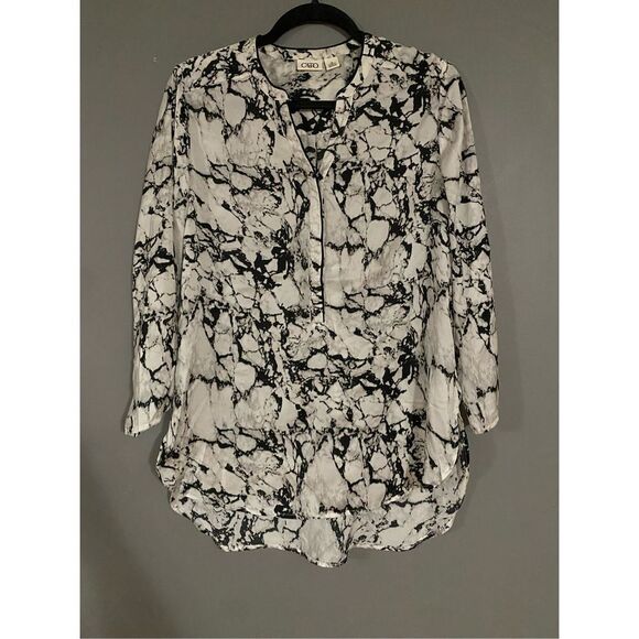 Cato Black And White Marble Long Sleeve High Low Top Size M NWT - Picture 1 of 8